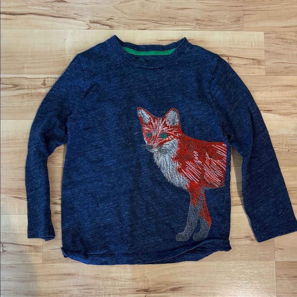 Mini Boden Navy Long-Sleeve Tee with Orange Fox Graphic